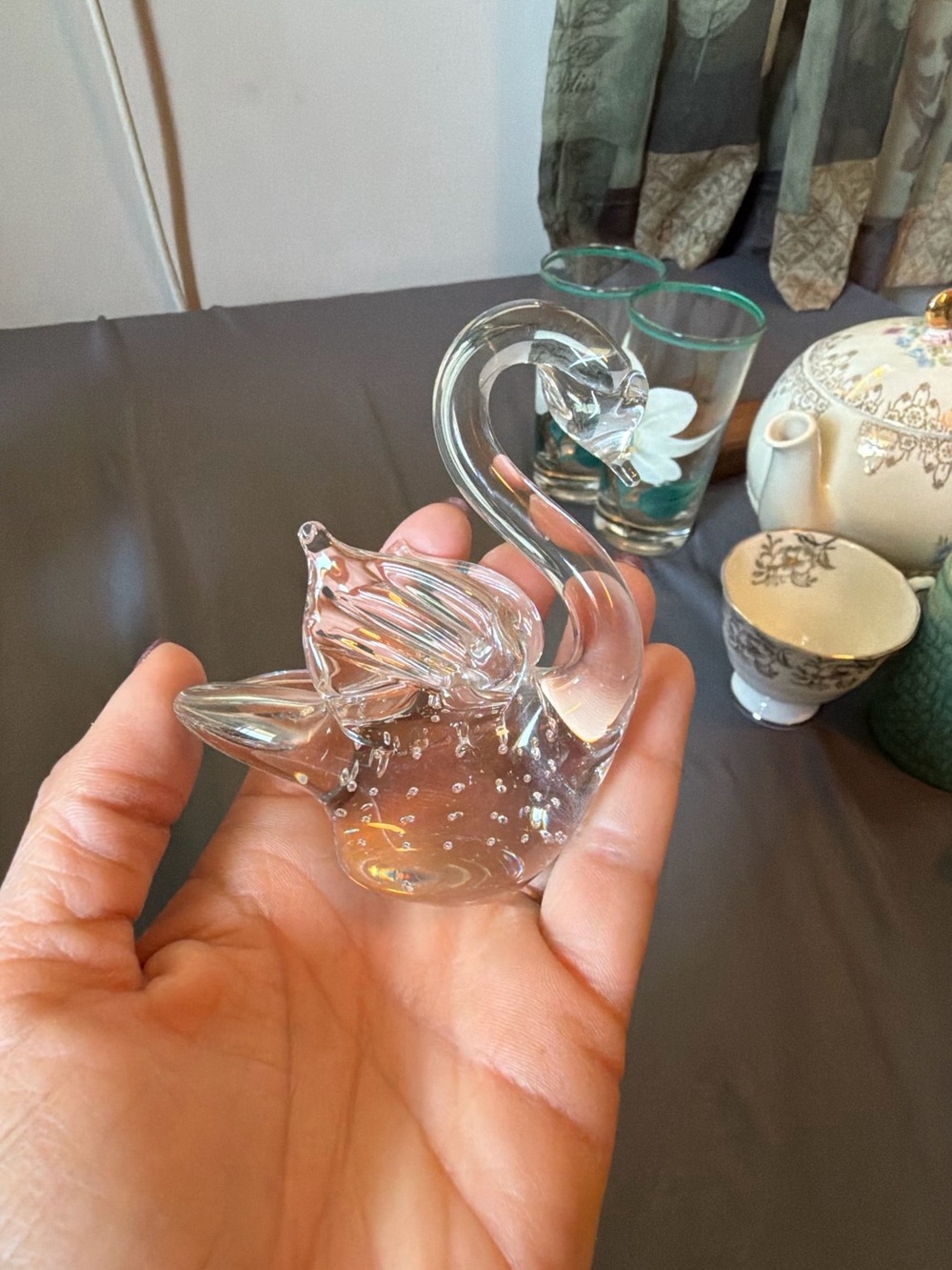 Murano Clear Glass Swan Sculpture